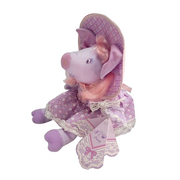 Pretty Piggies Hallmark Prissy Pig Plush 11" Southern Bell Purple Pink Tomy 1989 - Picture 7 of 16